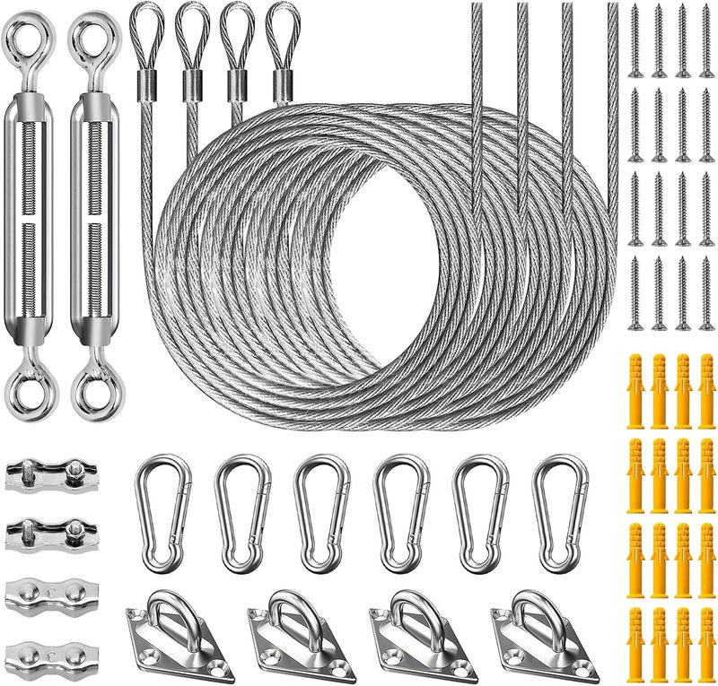 DUERER Sun Shade Sail Hardware Kit 52pcs for Rectangle Triangle Sun Shade Sails Canopy Installation 304 Stainless Steel Accessories Set for Outdoor Garden Patio(6" M6 Turnbuckles+ 4*6.6ft Cables Wire) - Image 1